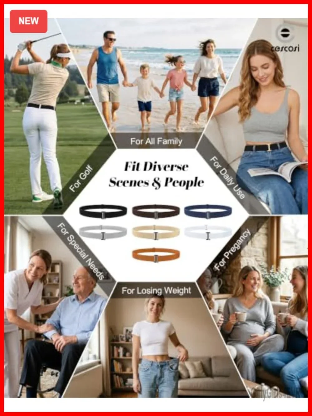 4 Pack No Show Elastic Belts for Women Invisible Stretch Belt with Flat Buckle
